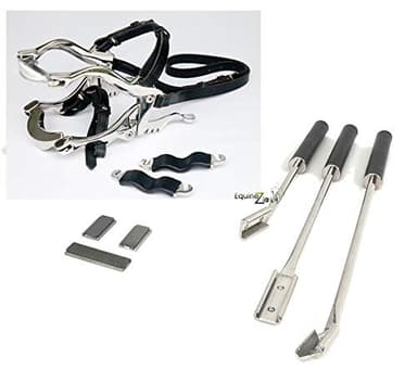 Equine Dental Kit with Hausmann Speculum &3 Floats with Blades–Horse Veterinary Dentistry Tools Set, 3 Horse Dental Floats with Sharp Blades & Foamy Grip Handles Veterinary Tool Set for Horses