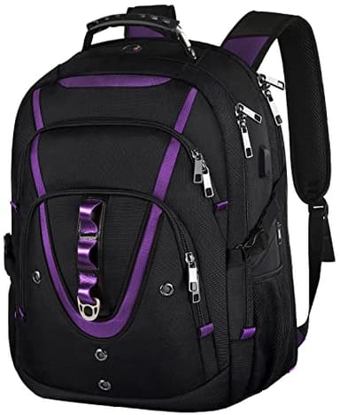 18.4 inch Travel Backpack Men Women, 55-60L Extra Large Laptop Backpack RFID Anti Theft TSA Friendly Flight Approved Backpacks, Water Resistant College School Heavy Duty With USB Charging Port, Purple