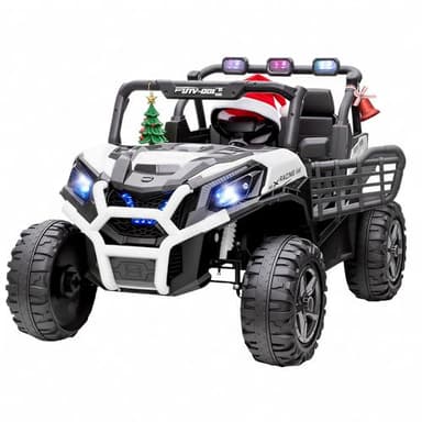 Qaba 24V 2 Seater Ride on Car, Electric Off-Road UTV Truck w/Parent Remote Control, Music, Lights, Ride on Toy for Kids Ages 3-8, White