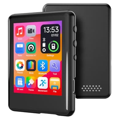 MP3 Player with Bluetooth 5.4, Touch Screen Music Player with Speaker, FM Radio, Voice Recording, Supports 512GB SD Card and Includes Earphones for Portable Use During Running and Sports