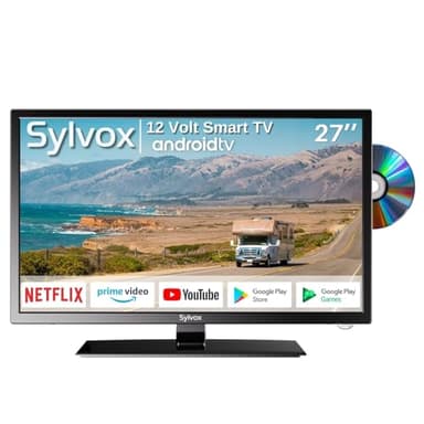 SYLVOX RV TV, 27-Inch 12 Volt Television, Smart Google TV, Full HD 1080P, DVD Built-in, 178° Wide Viewing, HDMI & USB Ports, AC/DC, Wide Voltage Protection, Trailer Seies