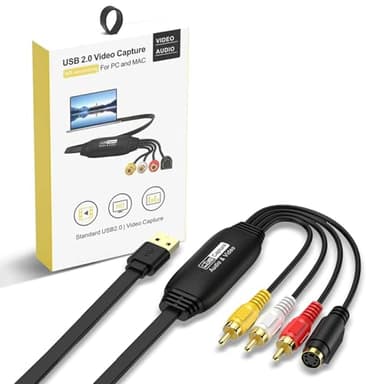 VHS to Digital Converter 1080P,USB Video Capture Card Device,RCA to USB,Video Converter for VHS VCR Hi8 Mini DV to Digital,for Tape Player Camcorder PC TV DVD Mac OS Windows