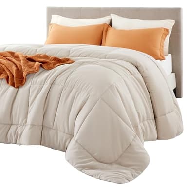 Bedsure Comforter Duvet Insert - Quilted Comforters King Size, All Season Duvet, GentleSoft Down Alternative Bedding, with 8 Tabs, Gifts for Women/Men, Linen, King 90 x 102 Inches
