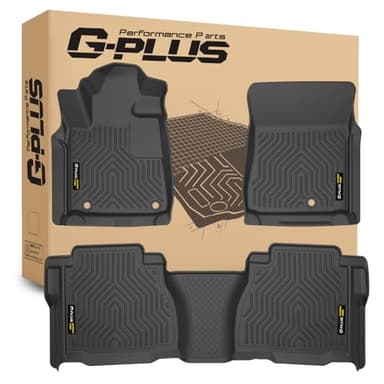 G-PLUS Car Floor Mats 3PCS Fit 2007 2008 2009 2010 2011 Toyota Tundra Double & CrewMax Cab Pickup,TPE Floor Liners All Weather Full Cover Protection 1st & 2nd Row Cargo Liners, Black