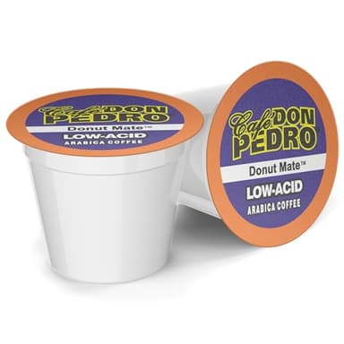 Cafe Don Pedro Donut Mate - Low Acid Coffee K Cups for Sensitive Stomach, 100% Natural Arabica, Light & Medium-Light Roast, Improved Pods - No More Leaks, 72 Count