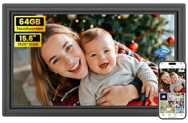 64GB Uhale 15.6" Digital Picture Frame, Large WiFi Electronic Photo Frames 1920 x 1080 IPS FHD Touch Screen, Share Photos and Videos Anywhere, Support SD/USB, Best Gifts for Parents and Grandparents