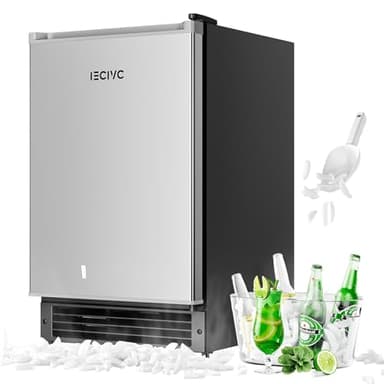 IECIVC Under Counter Crescent Ice Maker Machine, 15'' W Drainless Built-in Ice Maker, 15 LBS/Day with 12 LBS Storage Bin, Perfect for Commercial Home Bar, No Drain