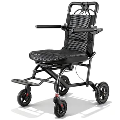 Dacare Wheelchairs for Adults, Foldable Ergonomic Transport Wheelchairs with Pull Rod and Locking Hand Brakes and Removable Cushion, Portable Lightweight Travel Wheelchair for Seniors and All Terrains