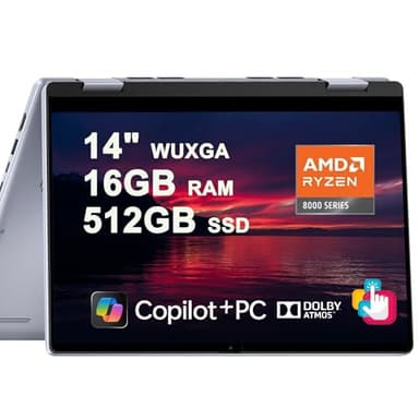 Dell Inspiron 14 7445 2-in-1 Laptop 14" WUXGA Comfortview Touchscreen AMD 6-core Ryzen 5 8640HS (>i7-1355U) 16GB RAM 512GB SSD Backlit for Creator Business Professional Work Win11 w/Copilot AI