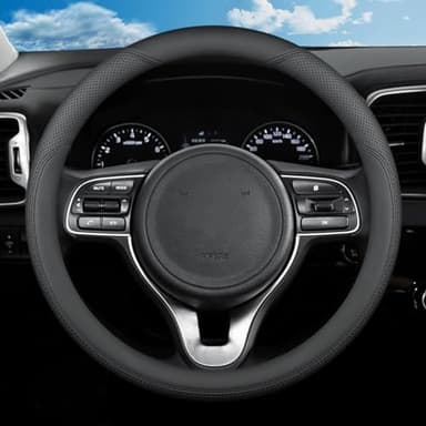 SZYUCHEN Steering Wheel Cover for Kia K5 Telluride Forte Soul Optima Sorento Sportage Stinger NIRO Rio Cadenza K900 Carnival Mojave Sedona GT EX Line LX SX LXS Car Accessories, 2026 Black 14.5-15 inch