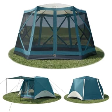 Instant Tents for Camping Pop Up Screen Tent with Rainfly and Porch, 6 Person Large Family Camping Tent with Floor, Easy 60S Setup Hub Tent for Outdoor Picnic Backyard, 11.5'L x 10'W x 6.83'H