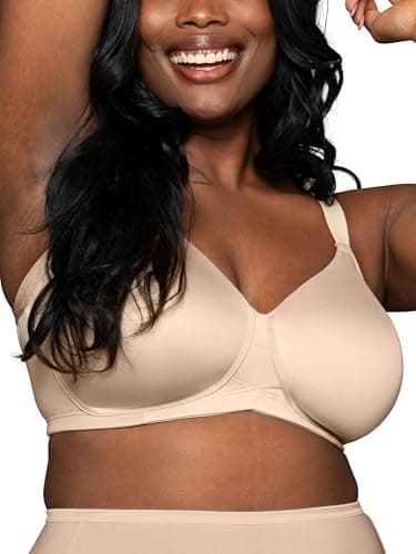Vanity Fair Women's Full Figure Wireless Bra, Extended Side & Back Smoothing, Lightly Lined Cups up to DDD, Beige, 40C