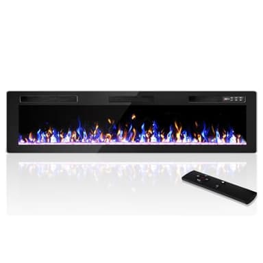 VENDROZ 72 Inch Electric Fireplace, Ultra-Thin Fire Places Electric Fireplace Inserts Recessed and Wall Mounted with Remote Control, 750W/1500W Fireplace Electric Heater with Timer, Multi-Flame