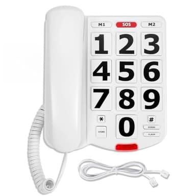 Large Number Phones for Seniors, Big Button Land Line for Seniors, 110dB+ Ringer Volume & 80dB+ Earpiece Volume, High Volume Phone, Hearing & Visually Impaired Telephone Landline Phones for Elderly