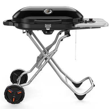 Electactic Propane Gas Grill, Portable BBQ Gas Grill with 348 Sq.In. Large Grilling Areas, 15000BTUs, Portable & Foldable BBQ Griddle for Outdoor Camping, Tailgating, Parties, Backyard, Black