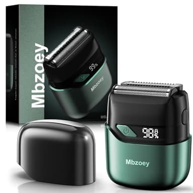 Electric Foil Shavers for Men, Mini Electric Razor, Compact Face Shaver, IPX7 Waterproof Wet Dry Cordless Razor, LED Display, USB-C Fast Rechargeable, Emerald Green