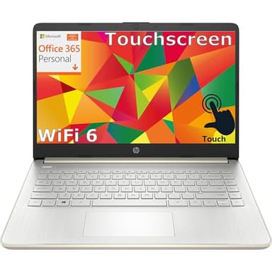 HP Touchscreen Laptop Computer for Student Home Study, 1-Year Office 365, 16GB DDR4 RAM, 512GB PCIe SSD, Intel Processor, 14 inch Display, WiFi 6, Bluetooth, Webcam, Type-C, Pale Gold, Windows 11 S