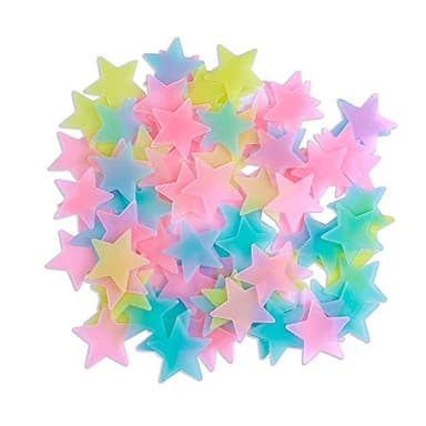 AM AMAONM 100pcs Glow in The Dark Luminous Stars Fluorescent Noctilucent Plastic Stars Wall Stickers Glowing Stars Decals for Home Art Decor Nursery Ceiling Kids Babys Bedroom Room Multicolor