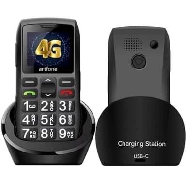 artfone C1+4G Black - Large Buttons Cell Phone for Seniors丨Dumb Phone with SOS Button丨Charging Station丨1800mAh丨Talking Clock丨Speed Dial丨Hands-free丨Large Font丨LTE Factory Unlocked Phone丨2-Year Warranty