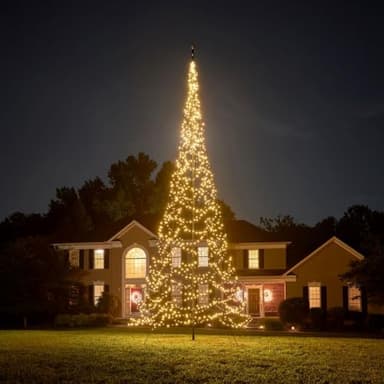 Fairybell - Flagpole LED Christmas Tree - Outdoor Christmas Decorations - Warm White - 1,500 LED Tree - 25ft - Suitable for Existing Flagpoles
