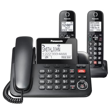 Panasonic Corded Phone/Cordless Phone with Answering Machine, Advanced Call Block and 2-Way Recording, 2 Handsets Expandable up to 6 Cordless Handsets - KX-TGF852B (Black)