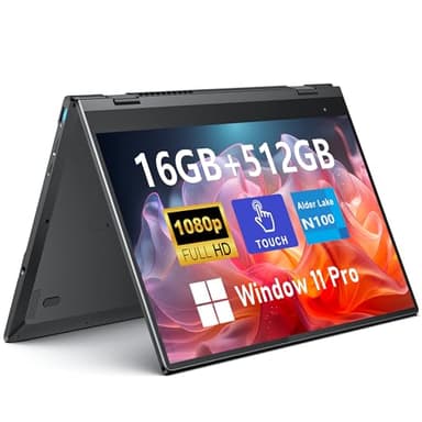 FUNYET Touchscreen Laptop Computer, 14 Inch 2 in 1 Lap Top Windows 11 Pro, Intel N100, 16GB RAM 512GB SSD, 1920 x 1080, Fingerprint Unlock, Backlit Keyboard, Wi-Fi 6, BT5.2, 2 Years Warranty