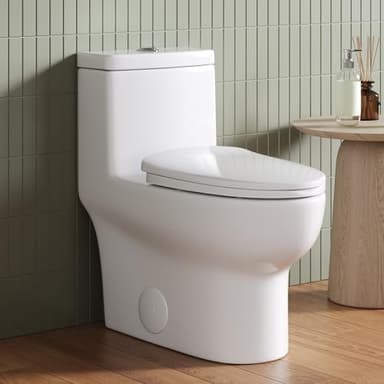 DeerValley One Piece Toilet Elongated Toilet with Soft-Close Seat Powerful 1.1/1.6 GPF Dual Flush Standard Height Toilets Skirted Design 12" Rough-In DV-1F026