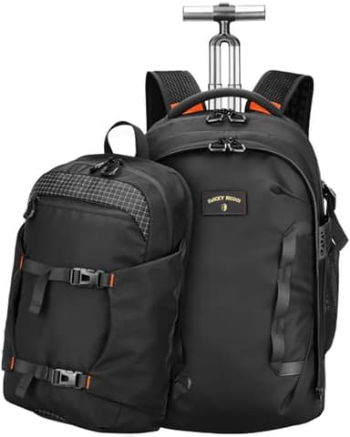 2-in-1 Detachable Rolling Backpack,56L Large Travel Backpack with Wheels-Splits into Daypack & Laptop Backpack Fits 17 Inch Laptop,Water-Resistant & Carry-On Friendly for College, Work & Travel Black