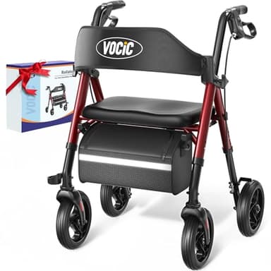 VOCIC Walkers for Seniors, Z21 Rollator Walker with Seat Supports 350lb, 8" Big Wheels for All Terrain, Ergonomic Arc Seat & 6" Ultra Backrest Foldable Walker, Dual Height Adjustment, Lightweight 2025