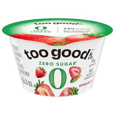 Too Good & Co. Zero Sugar Strawberry Yogurt-Cultured Ultra-Filtered Low Fat Milk Product, Creamy and Delicious Low Fat Yogurt Product Snack Cup with Zero Sugar*, Good Source of Protein, 5.3 OZ Cup
