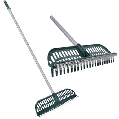 Artificial Turf Rake with 18in Widen Double-Sided Heads, 32-61 Inch Turf Brush Grass Rake for Artificial Grass, Turf Grass Broom for Garden Lawn Artificial Turf Leaves Pet Hairs