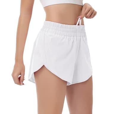 MCEDAR Women's Running Shorts Mesh Liner Quick Dry Athletic Gym Track Workout Shorts with Elastic and Zip Pocket White,8/M