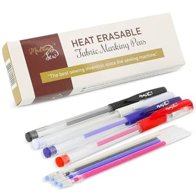 Madam Sew Heat Erasable Fabric Marking Pens for Sewing and Quilting | Fabric Markers for Sewing, Embroidery, Dressmaking with 4 Pens + 4 Refills | No Ghost Lines, Disappearing Ink for Precise Marking