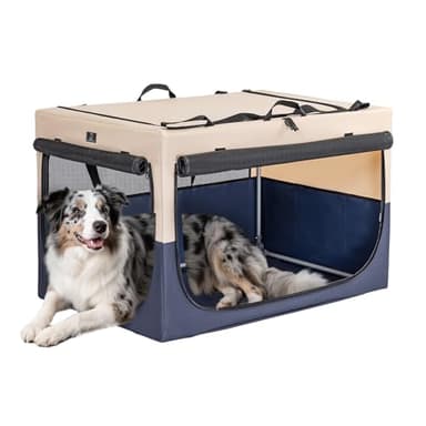 36" Collapsible Dog Crate for Large Dogs - Portable Soft Travel Kennel with Lockable Zippers, Waterproof Base, Washable Cover, Patented Screw Frame for Adjustable Tension, Outdoor, Indoor, Car Use