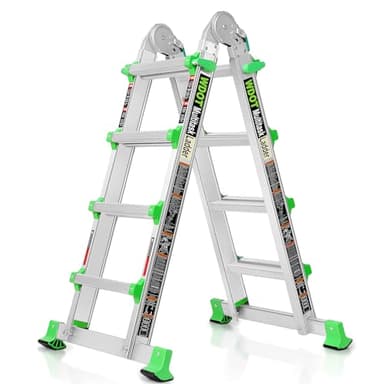WDOT Ladder, Extension Ladders for Home Stairs 14 Ft, 4 Step Multi Position A Frame Ladder with Stabilizer Bar, Compact Folding, 330 lbs Telescopic Aluminum Adjustable Ladders, Escaleras para Casa