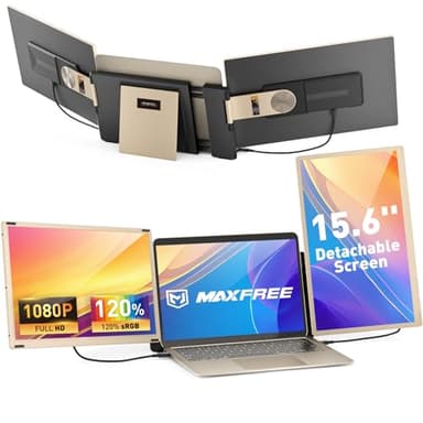 Maxfree Laptop Screen Extender, 15.6'' Dual Monitor for Laptop 13"-17.3", FHD 1080P, 11 Display Modes, Plug & Play Triple Screen Monitor for Mac Windows – Ideal for Office, Travel, Gaming