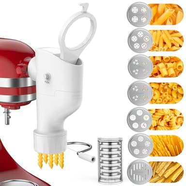 Gourmet Pasta Press Attachment for KitchenAid Stand Mixers – 7 Interchangeable Pasta Plates for Spaghetti, Bucatini, Fusilli & Macaroni, New Buckle Design with Storage Case by Fedowal