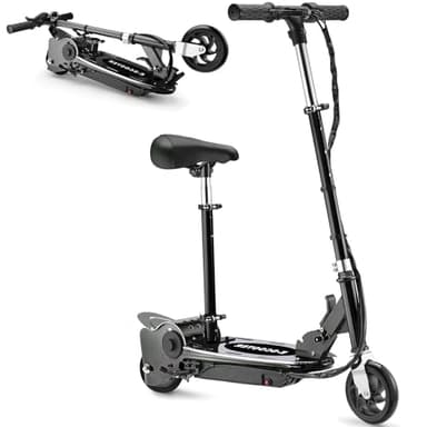 Electric Scooter with Seat, Adjustable Height for Kids Ages 8-12, up to 10mph ＆ 155lbs Max Load, Removable Seat 2 Riding Styles Black