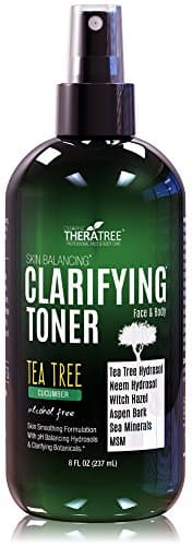 TheraTree Clarifying Toner Spray with Tea Tree Oil, Neem & Witch Hazel by Oleavine - 8oz - Alcohol Free Face & Body Toner - Helps with Oily Skin, Pore Size & Hydration