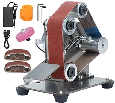 Mini Electric Belt-Sander Knife-Sharpener Sanding Machine - Small Bench Grinder Kit 7 Speed Adjustable Power Polisher DIY Polishing Grinding Tool For Knife Making, Wood Metal Working, Handcraft