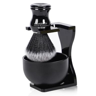 JEQUIL&CORENVEO Men's Shaving Brush Set, 3pcs Synthetic Shaving Brush with Acrylic Stand and Steel Bowl