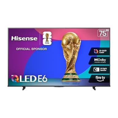 Hisense 75" E6 Cinema Series Hi-QLED 4K UHD Smart Fire TV (75E6QF, 2025 Model) - AI Light Sensor, Dolby Vision · Atmos, Voice Remote with Alexa, Motion Rate 120, HDR 10+ Adaptive, Game Mode Plus