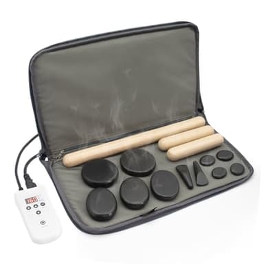 Goodtar Massage Stones Set with Warmer Kit Hot Rocks Bamboo for Massage Hot Stones Massage Warmer Kit with Temperature Control and Carry Bag for Home Use (11 Stones and 3 Sticks) Suitable for Gifting
