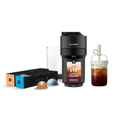 Nespresso Vertuo Pop+ Cold Value Added Bundle with Iced Coffee Tumbler by De'Longhi, Liquorice Black