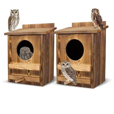 AnNowshua Ling 2PCS Owl Houses for Outdoors, 16.1x11.8x9.5-inch Large Carbonized Owl Nesting Boxes for Outside, Waterproof & Ventilated Design， Designed Specifically for Owls and Wildlife Nesting