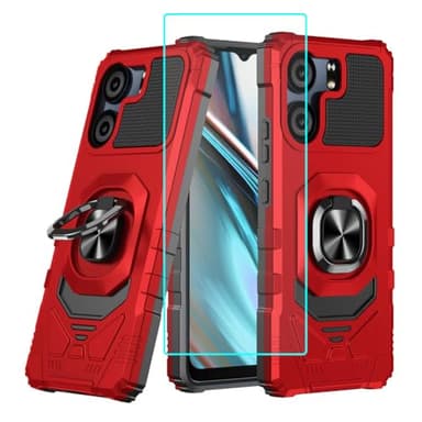 for BLU View 5 B160V / BLU F5 5G Case with 1 Pack Screen Protector,Dual Layer Hybrid Heavy Duty Defender Protection,Sleek Rugged Reinforced Cushion Corner Kickstand Shockproof Bumper Cover Red
