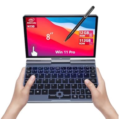 KOOFORWAY 8 Inch 2-in-1 Mini Laptop,HD Rotatable Touch Screen Support Handwriting Win 11 Pro Small Laptop, N150,12GB RAM, 512GB SSD,Wi-Fi 6, BT 5.2,2 MP Camera,G-Sensor,HDMI,Type C Ultra Pocket PC