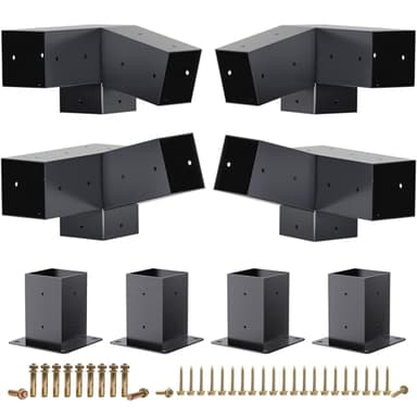 HAYOHRT 15° Pergola Brackets 75° Pergola Brackets Corner Bracket with Post Base Gazebo Kit for 4x4'' (Actual 3.5x3.5 in) Wooden Beams Lumber Gazebos Patio Pergola Sheds, HA0075-3T4P-15