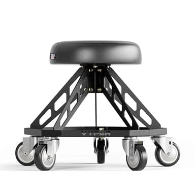 Vyper Robust Steel Pro Shop Chair for Mechanics, Automotive, DIY - 400 lb Capacity Garage Stool, Large Wheels (Black Seat, Black Frame)