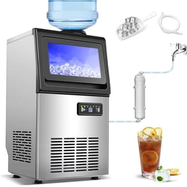 Amzgachfktch Commercial Ice Maker, 110 lbs/24H Ice Machine, 2 Water Inlet Modes, Under Counter Ice Maker with 22 lbs Storage, Auto Self-Cleaning, Freestanding Ice Machine for Home Office Bar